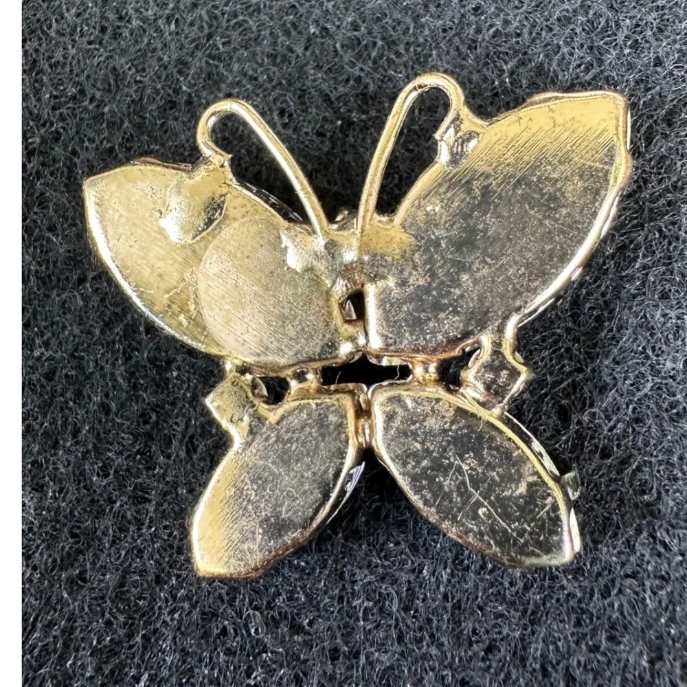 Vintage Gold Tone Smoky Grey Rhinestone‎ Butterfly Charm Brooch Accent